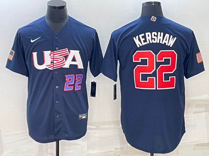 Men 2023 World Cub USA #22 Kershaw Blue Nike MLB Jersey3->more jerseys->MLB Jersey
